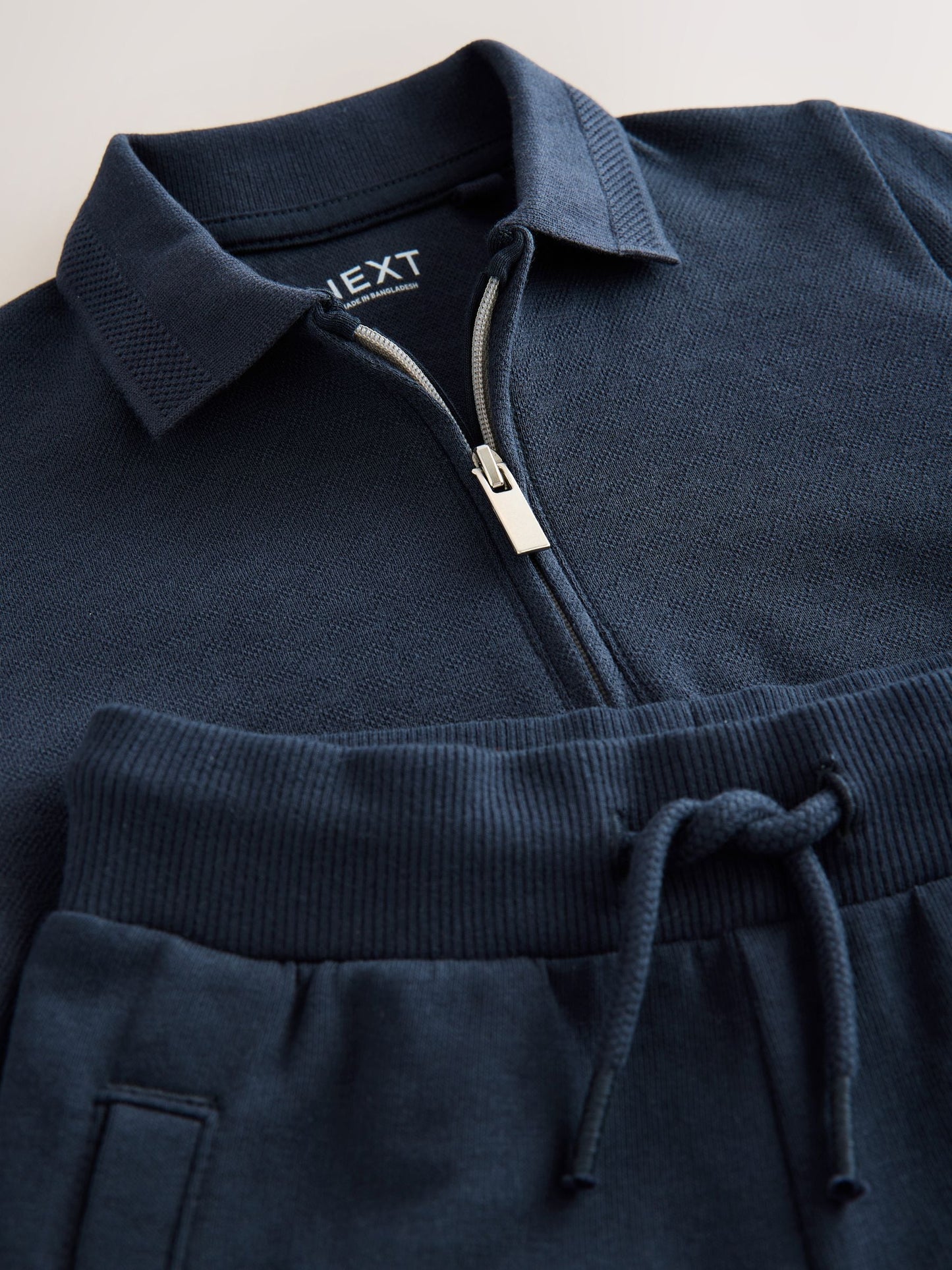Navy Textured Short Sleeve Polo Shirt And Shorts Set (3mths-7yrs) image 9