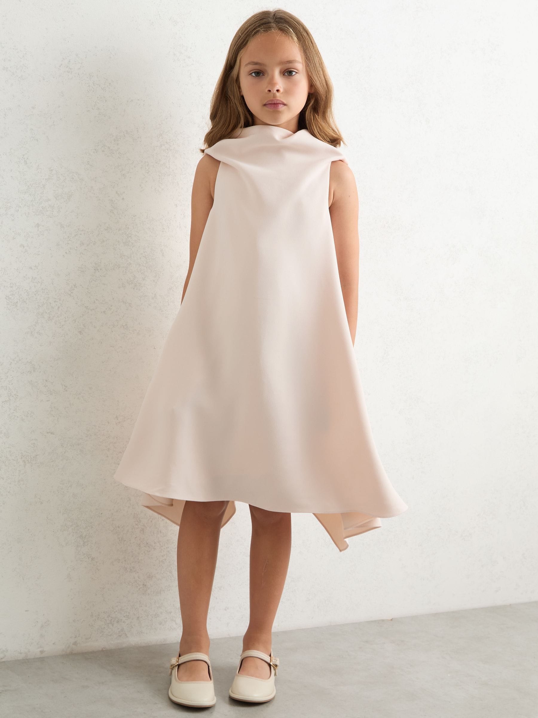 Reiss Pink Shauna High-Neck Drape Back Dress image 1