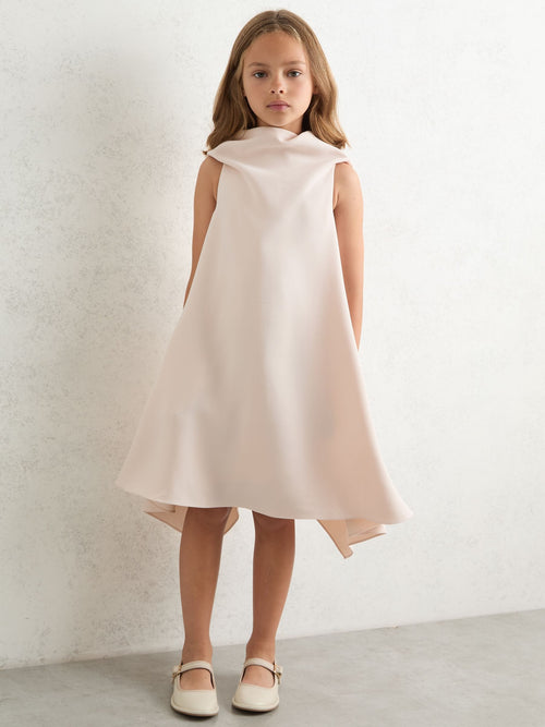 Reiss Pink Shauna High-Neck Drape Back Dress image 1