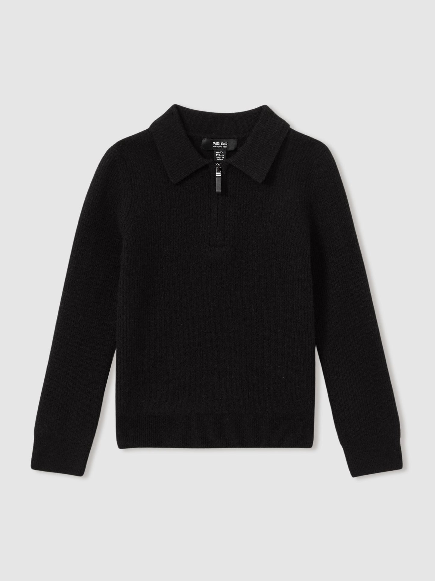Dsiney Kidz - Reiss Black Regis 3-9 yrs Wool Quarter Zip Polo Shirt image 1