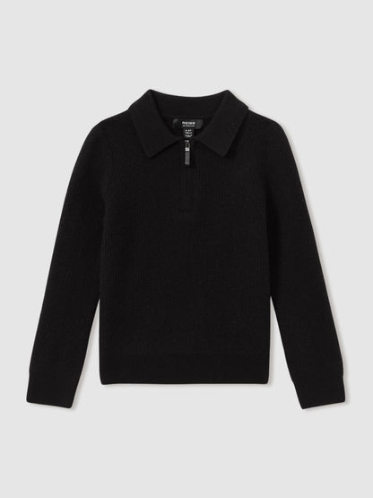 Dsiney Kidz - Reiss Black Regis 3-9 yrs Wool Quarter Zip Polo Shirt image 1