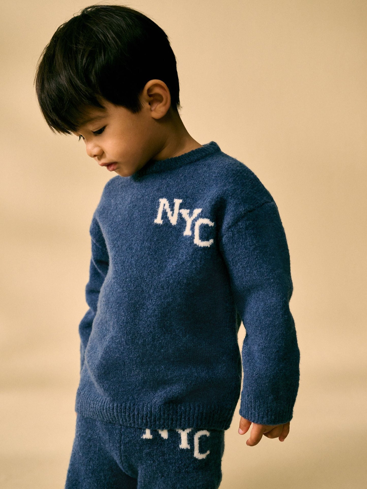 Navy Blue Knitted Crew Neck Jumper and Joggers Set (3mths-7yrs) image 4