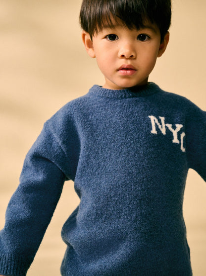 Navy Blue Knitted Crew Neck Jumper and Joggers Set (3mths-7yrs) image 5
