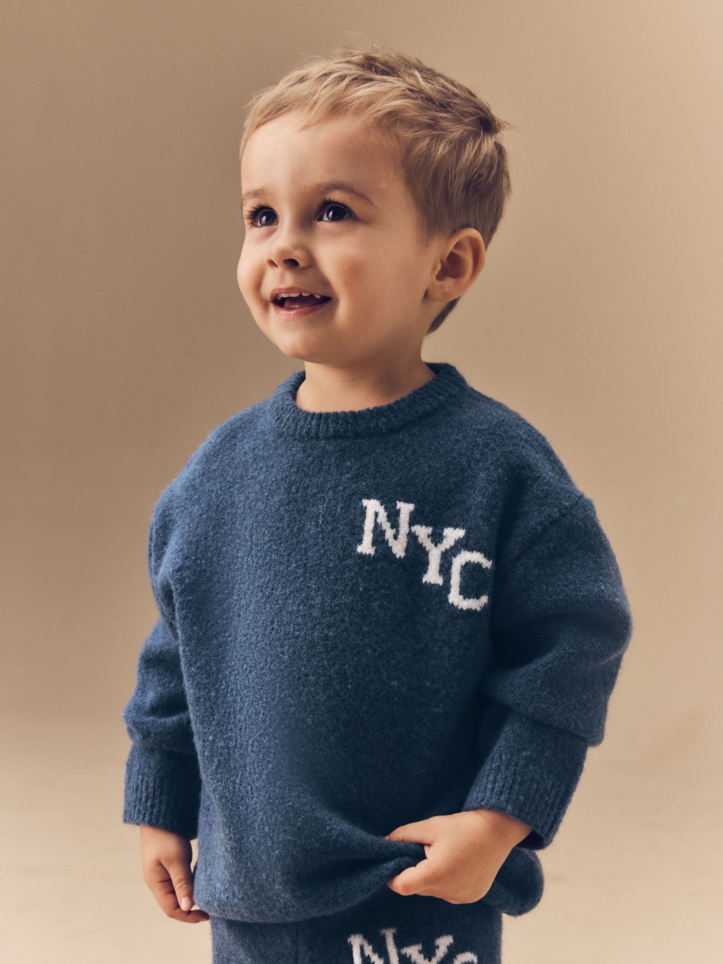 Navy Blue Knitted Crew Neck Jumper and Joggers Set (3mths-7yrs) image 6