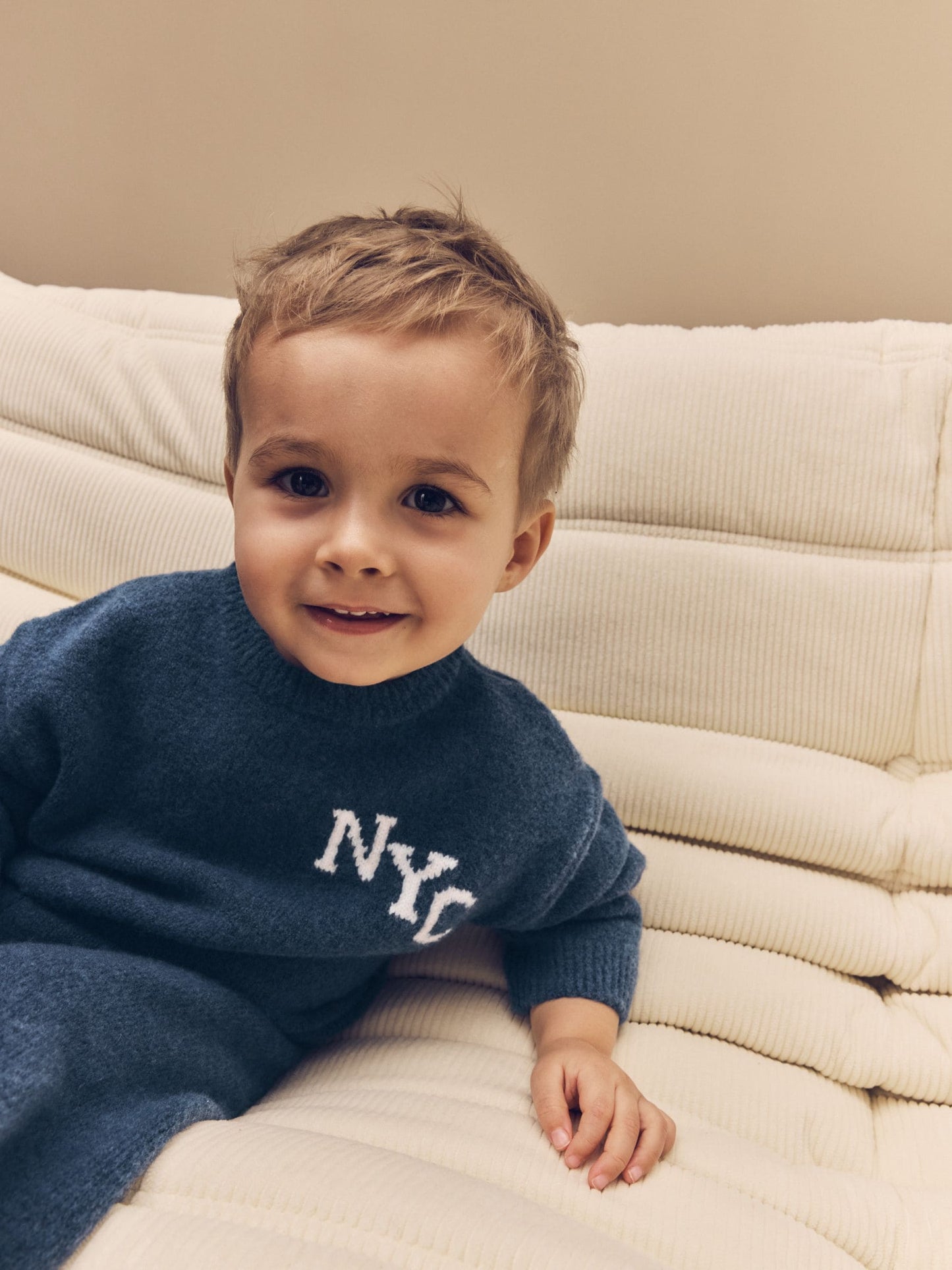 Navy Blue Knitted Crew Neck Jumper and Joggers Set (3mths-7yrs) image 7