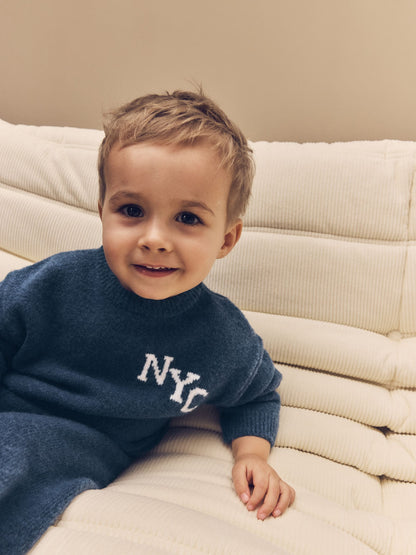 Navy Blue Knitted Crew Neck Jumper and Joggers Set (3mths-7yrs) image 7