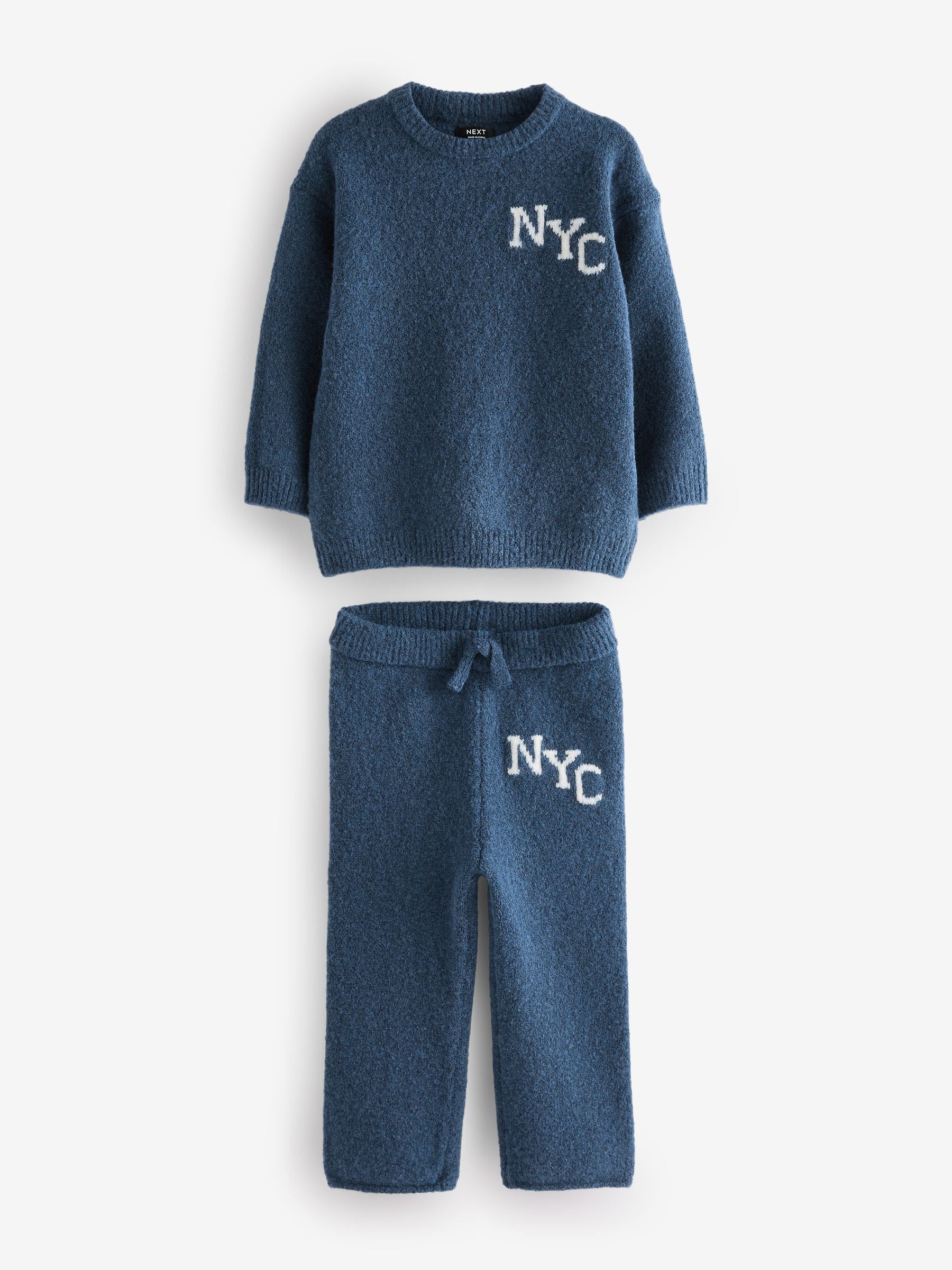 Navy Blue Knitted Crew Neck Jumper and Joggers Set (3mths-7yrs) image 8