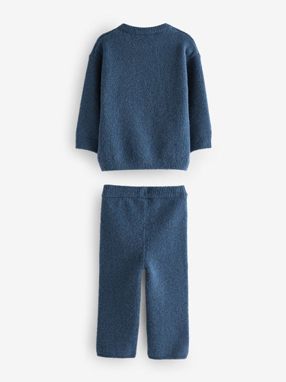 Navy Blue Knitted Crew Neck Jumper and Joggers Set (3mths-7yrs) image 9
