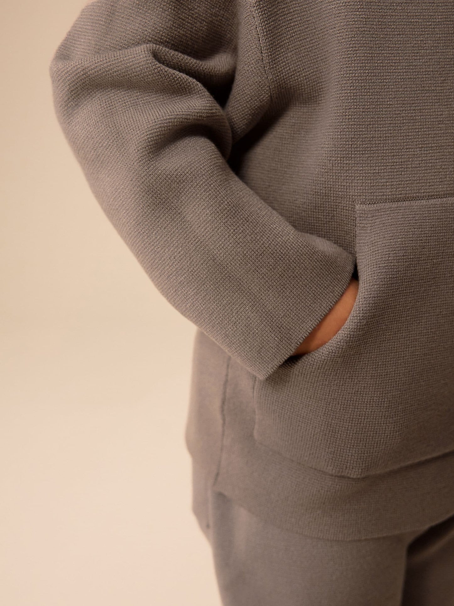 Neutral Knitted Zip Neck Utility Hoodie and Joggers Set (3mths-7yrs)