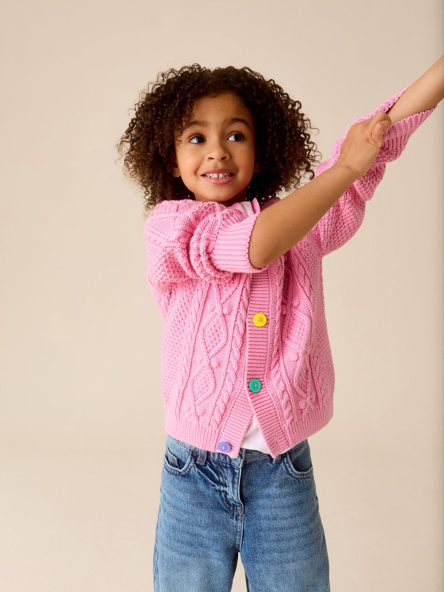 Dsiney Kidz - Little Bird by Jools Oliver Pink Knitted Cable Cotton Cardigan image 2