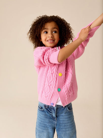 Dsiney Kidz - Little Bird by Jools Oliver Pink Knitted Cable Cotton Cardigan image 2