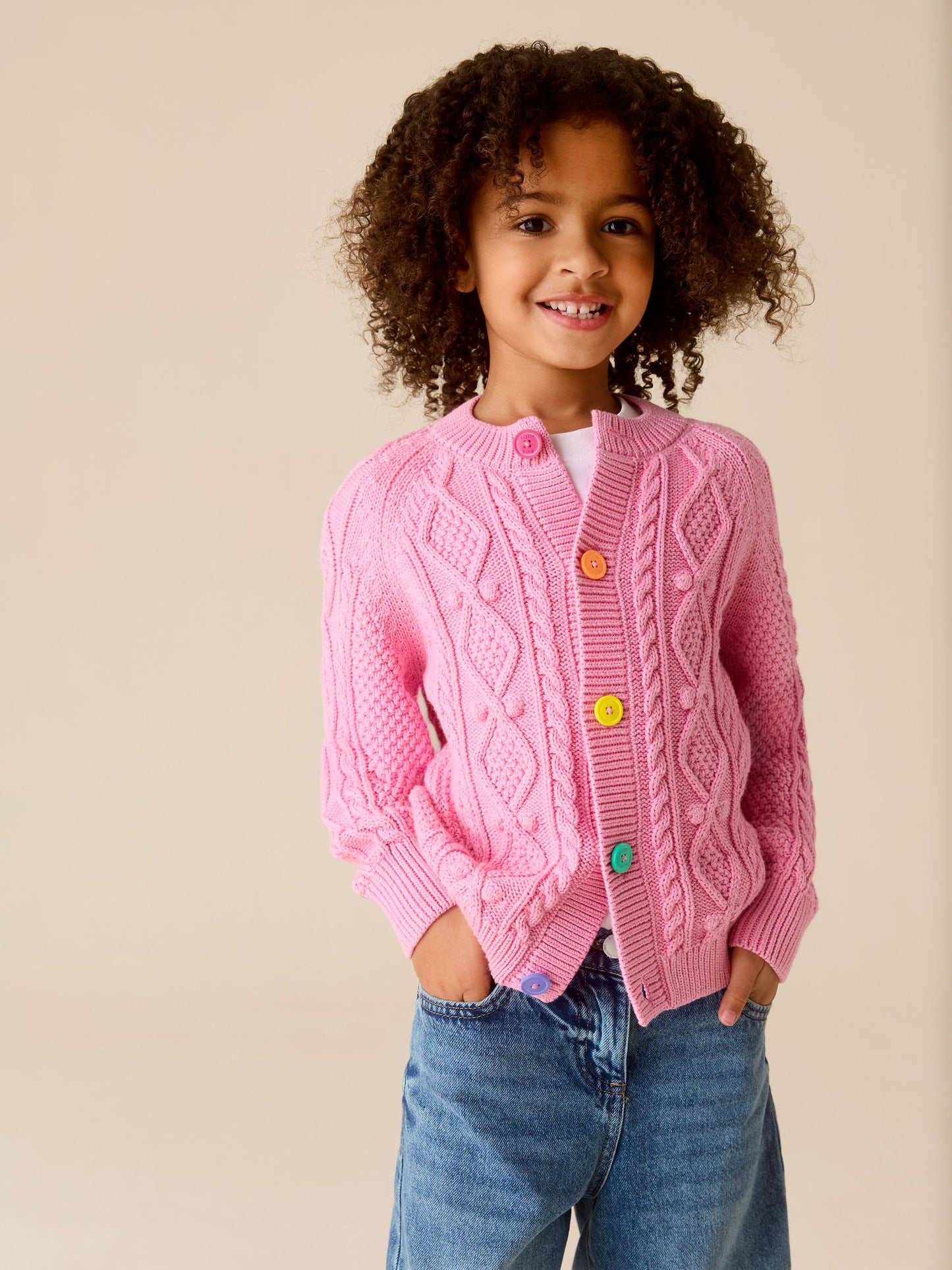 Dsiney Kidz - Little Bird by Jools Oliver Pink Knitted Cable Cotton Cardigan image 4