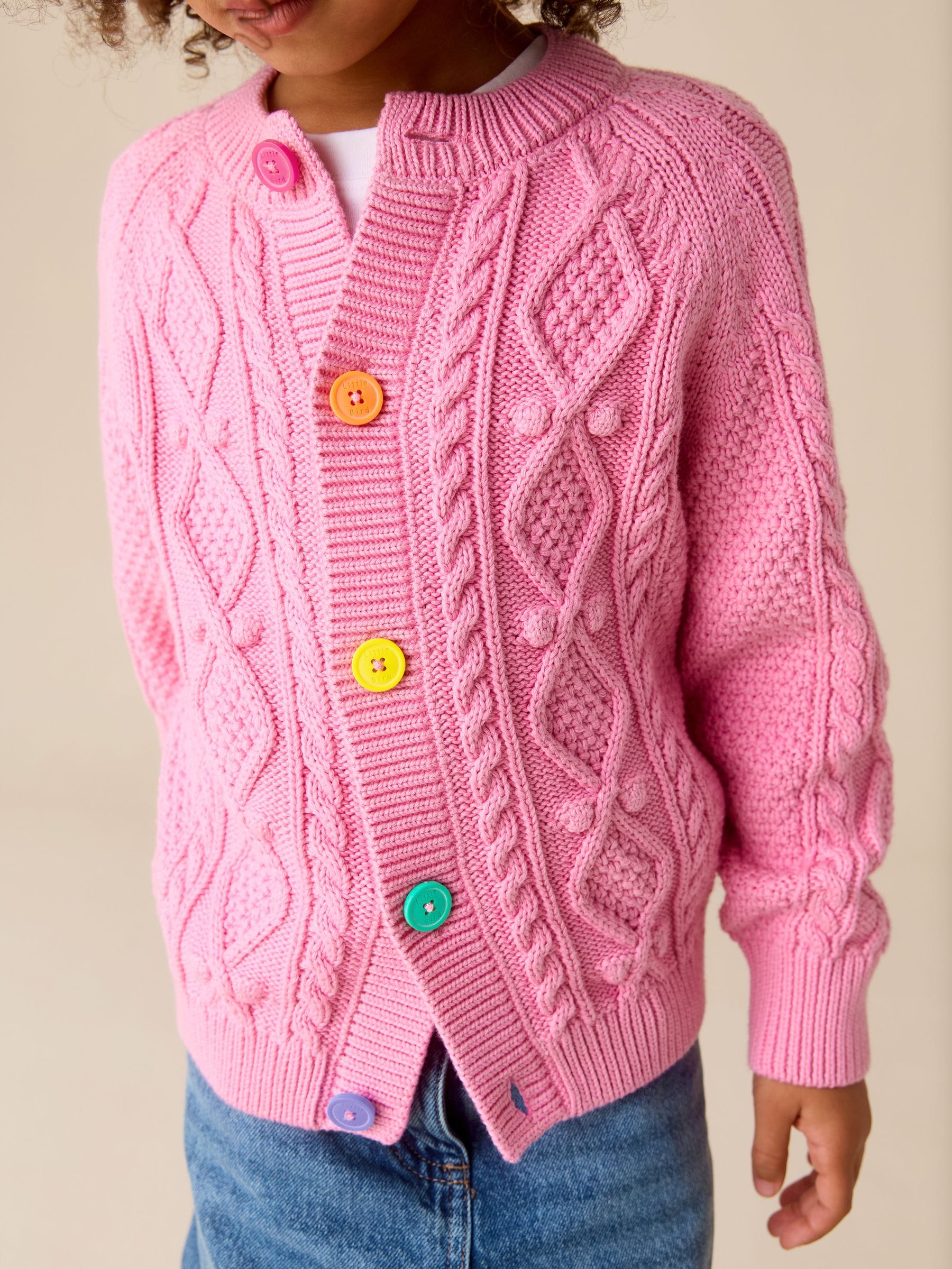 Dsiney Kidz - Little Bird by Jools Oliver Pink Knitted Cable Cotton Cardigan image 6