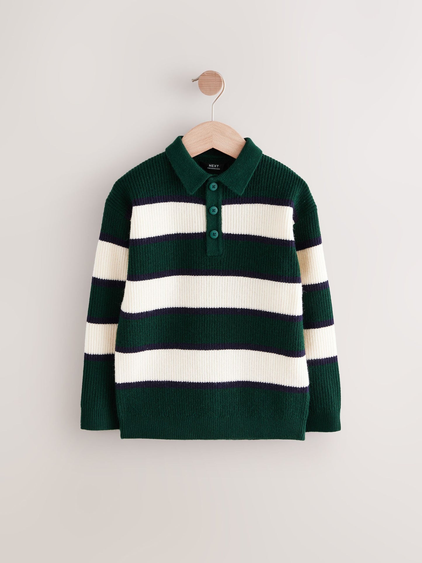 Dsiney Kidz - Green/Ecru Stripe Knitted Rugby Shirt (3-16yrs) image 1
