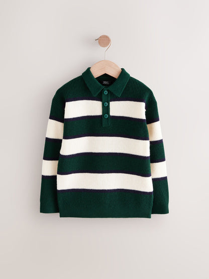 Dsiney Kidz - Green/Ecru Stripe Knitted Rugby Shirt (3-16yrs) image 1