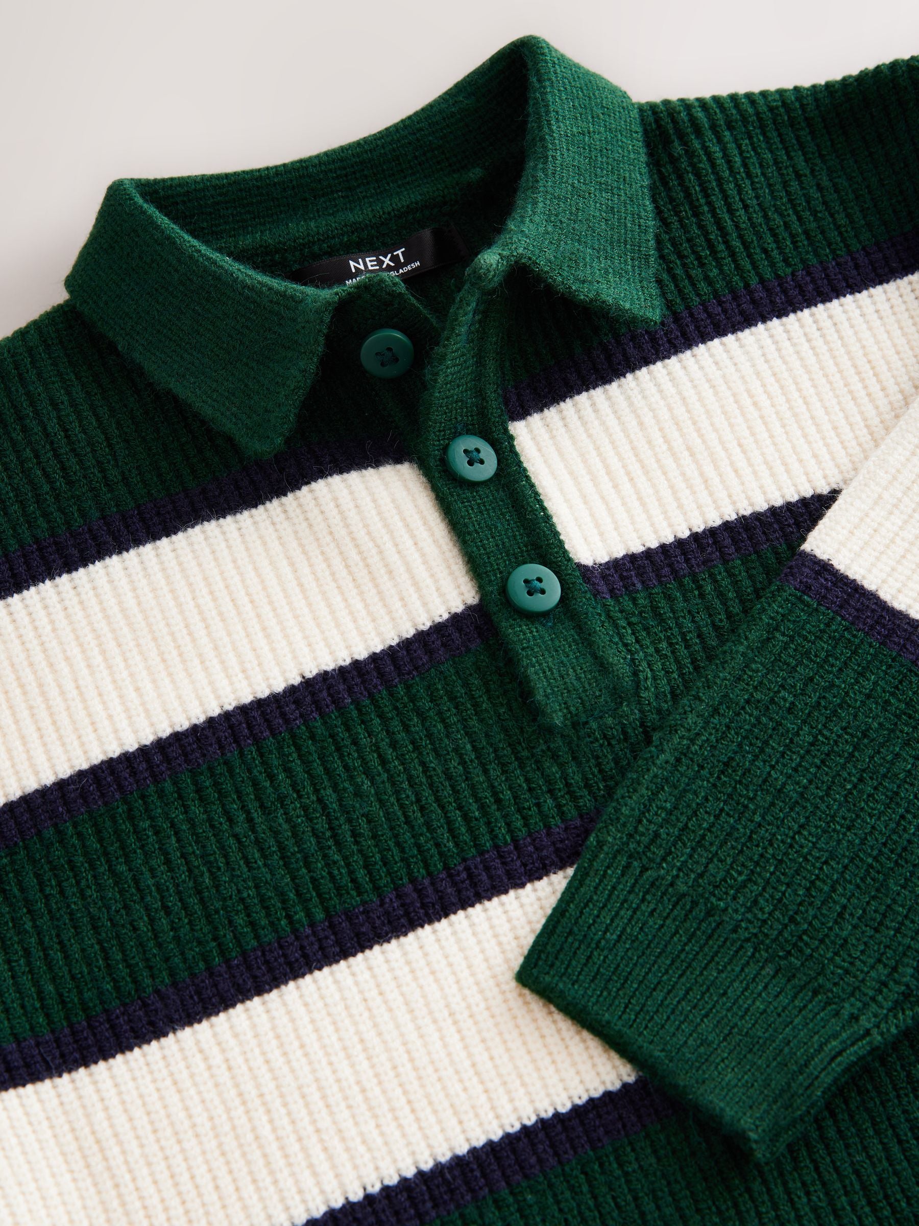 Dsiney Kidz - Green/Ecru Stripe Knitted Rugby Shirt (3-16yrs) image 3