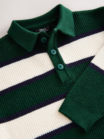 Dsiney Kidz - Green/Ecru Stripe Knitted Rugby Shirt (3-16yrs) image 3