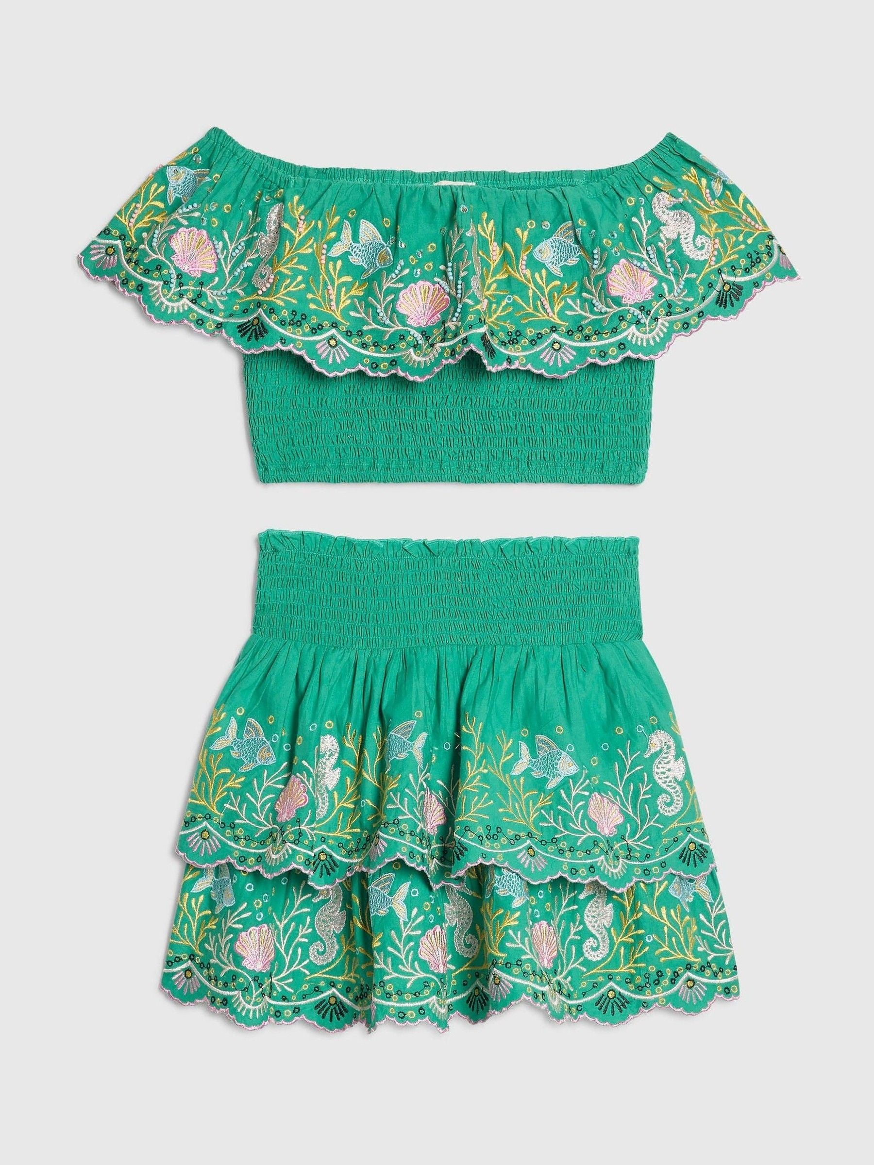 Dsiney Kidz - River Island Green Seahorse Beaded Frill Top & Rara Skirt Set image 1