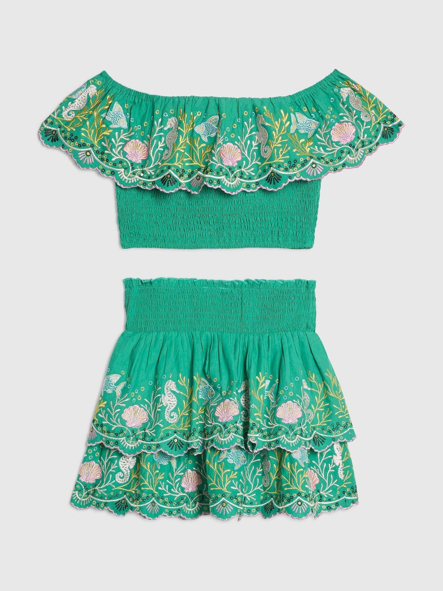 Dsiney Kidz - River Island Green Seahorse Beaded Frill Top & Rara Skirt Set image 2