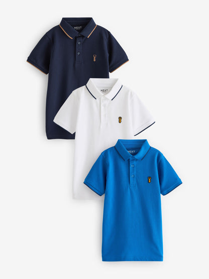 Dsiney Kidz - Blue/Navy/White Short Sleeve Polo Shirts 3 Pack (3-16yrs) image 1