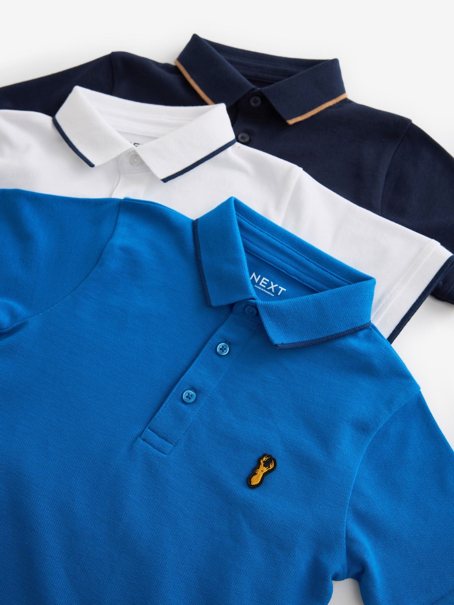 Dsiney Kidz - Blue/Navy/White Short Sleeve Polo Shirts 3 Pack (3-16yrs) image 6