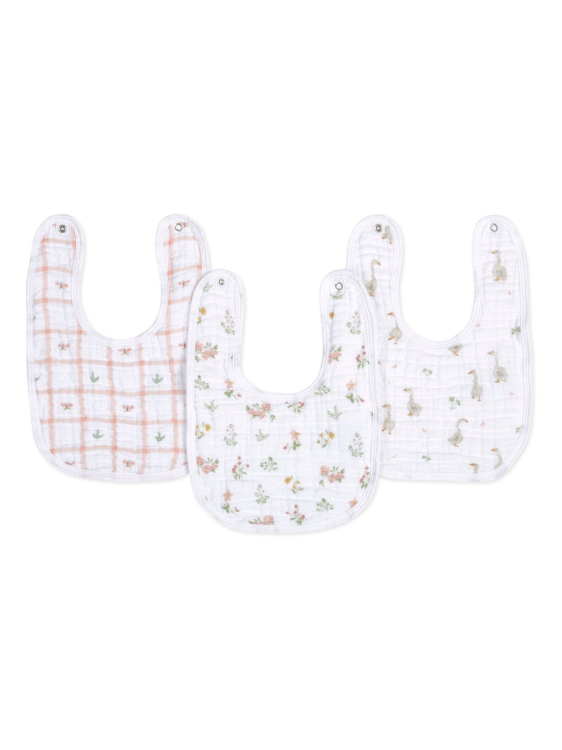 aden + anais Pink Essentials 100% Cotton Country Floral Muslin Baby Snap Bibs 3 Pack image 1