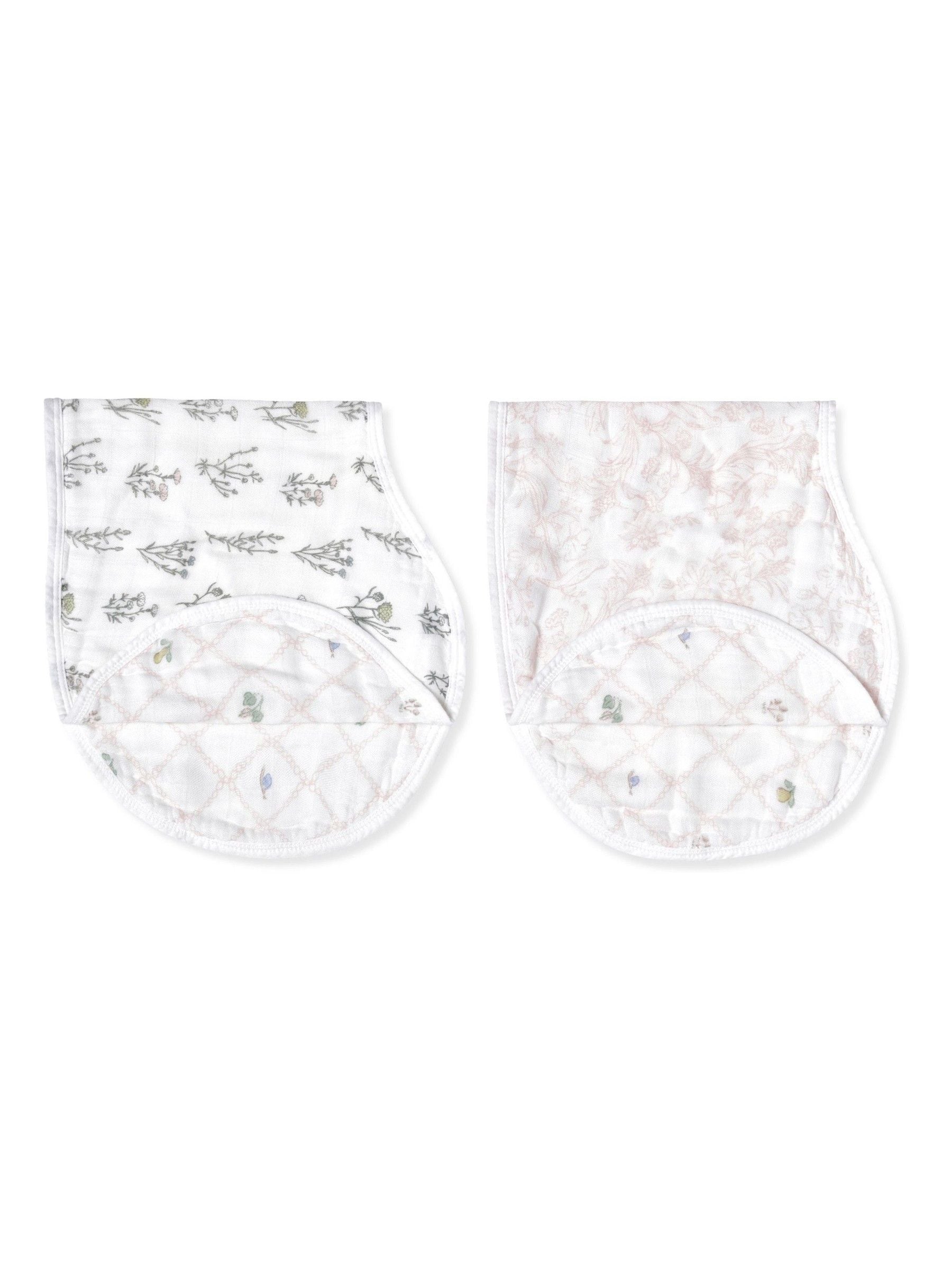 aden + anais Pink Burpy Silky Soft French Floral 100% Cotton Bibs 2 Pack image 1