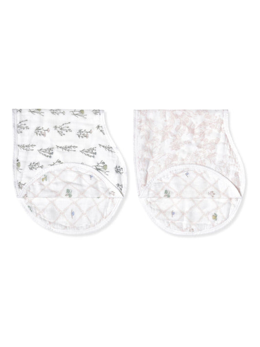 aden + anais Pink Burpy Silky Soft French Floral 100% Cotton Bibs 2 Pack image 1