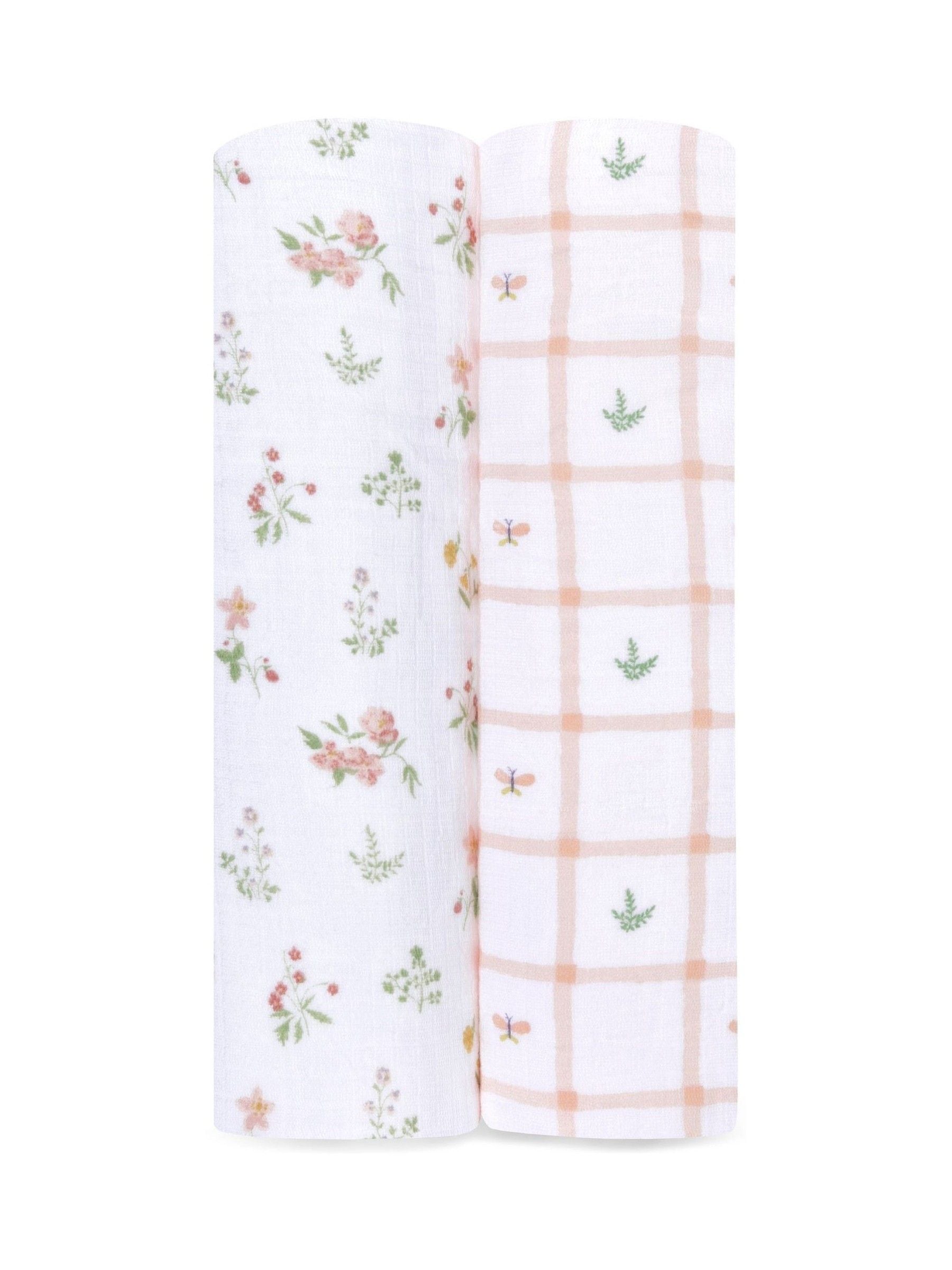 aden + anais Pink Essentials 100% Cotton Blanket Country Floral  Muslins 2 Pack image 1