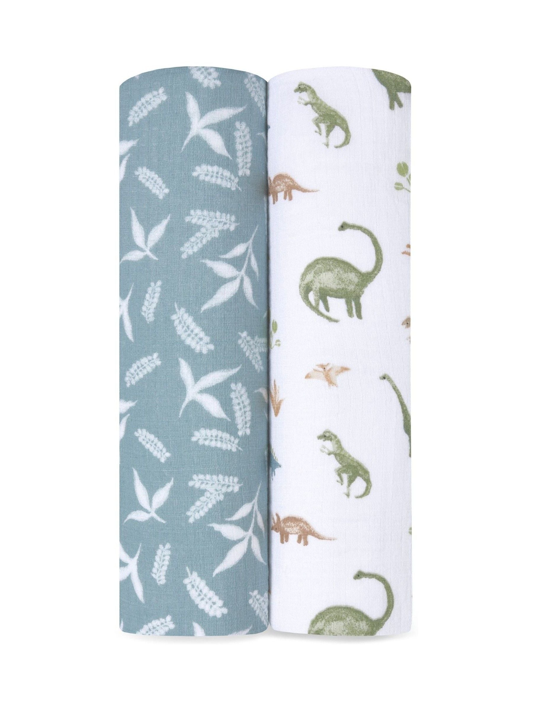 aden + anais Green Essentials 100% Cotton Blanket Dino Jungle Muslins 2 Pack image 1