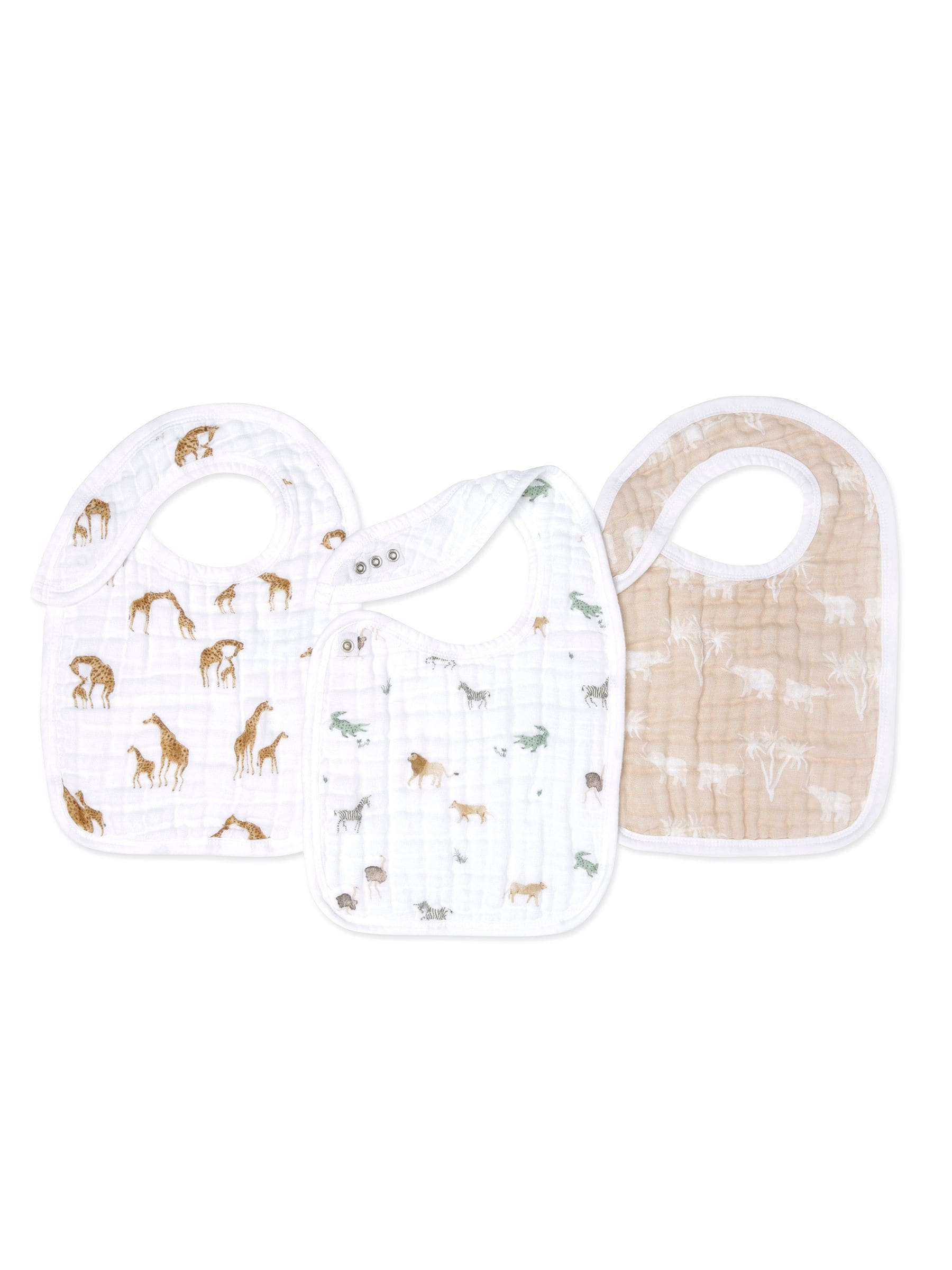 aden + anais White Snap 100% Cotton Muslin Safari Dream Bibs 3 Pack image 1