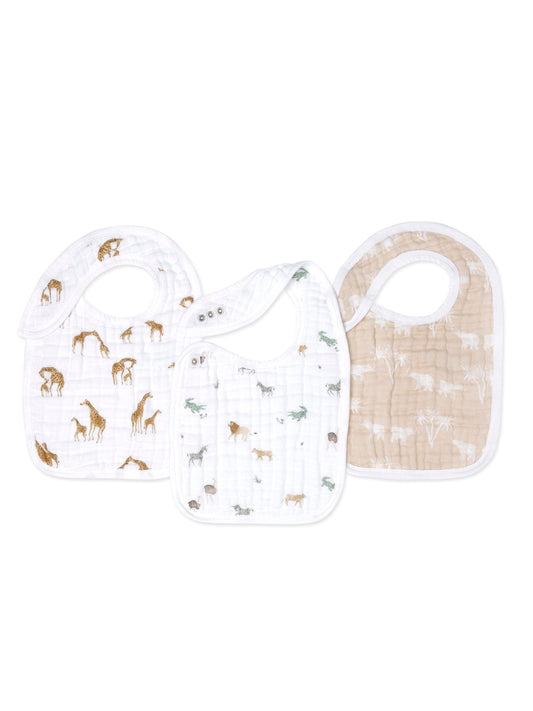 aden + anais White Snap 100% Cotton Muslin Safari Dream Bibs 3 Pack image 1