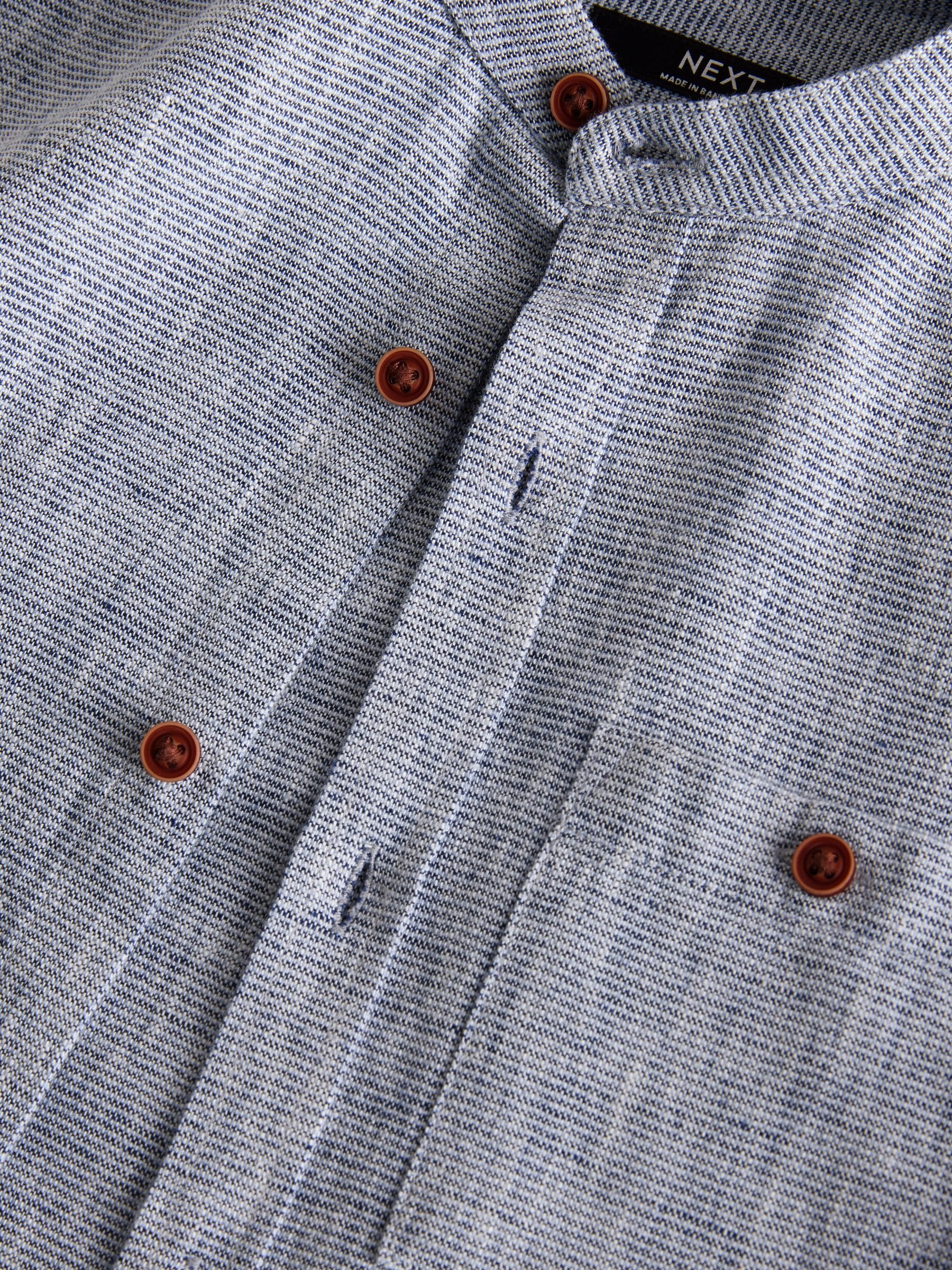 Dsiney Kidz - Blue Long Sleeve Grandad Collar Cotton/Linen Mix Texture Shirt (3-16yrs) image 3