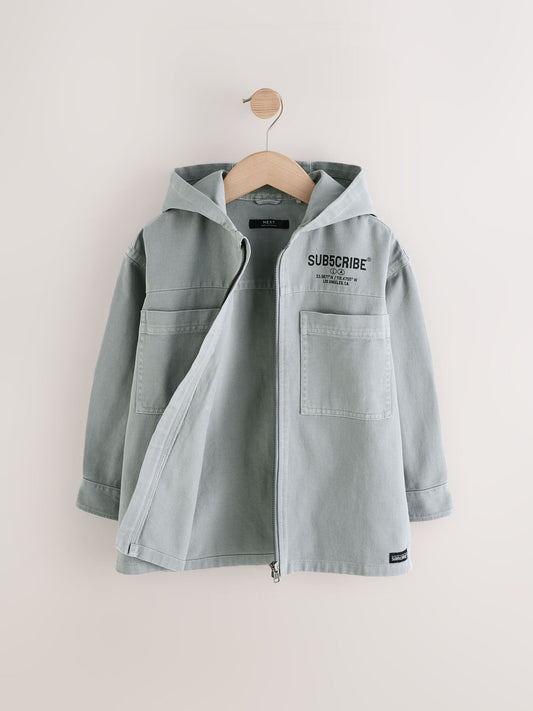 Grey Denim Overshirt 100% Cotton Zip Through Hoodie (3-16yrs)