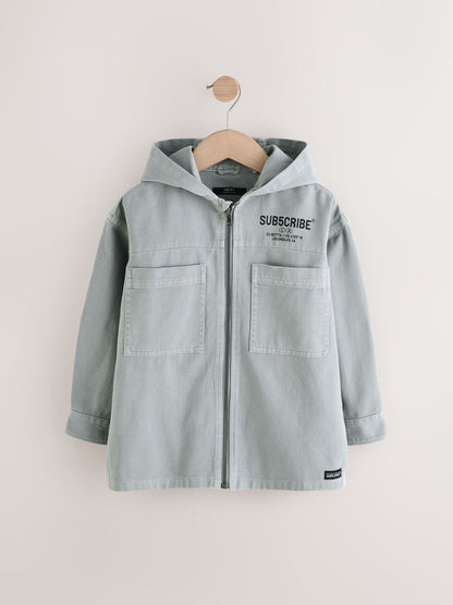Grey Denim Overshirt 100% Cotton Zip Through Hoodie (3-16yrs)