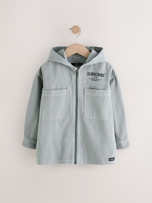 Grey Denim Overshirt 100% Cotton Zip Through Hoodie (3-16yrs)