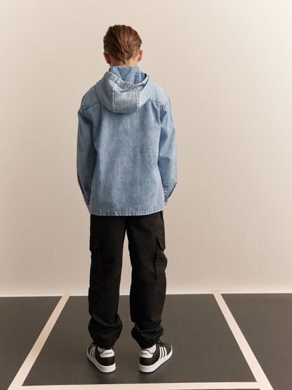 Denim Lightwash Overshirt 100% Cotton Zip Through Hoodie (3-16yrs)