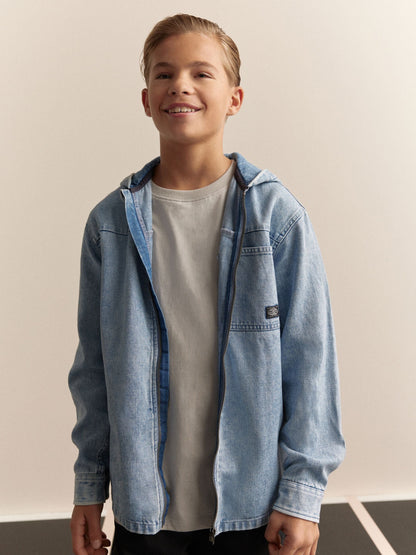 Denim Lightwash Overshirt 100% Cotton Zip Through Hoodie (3-16yrs)