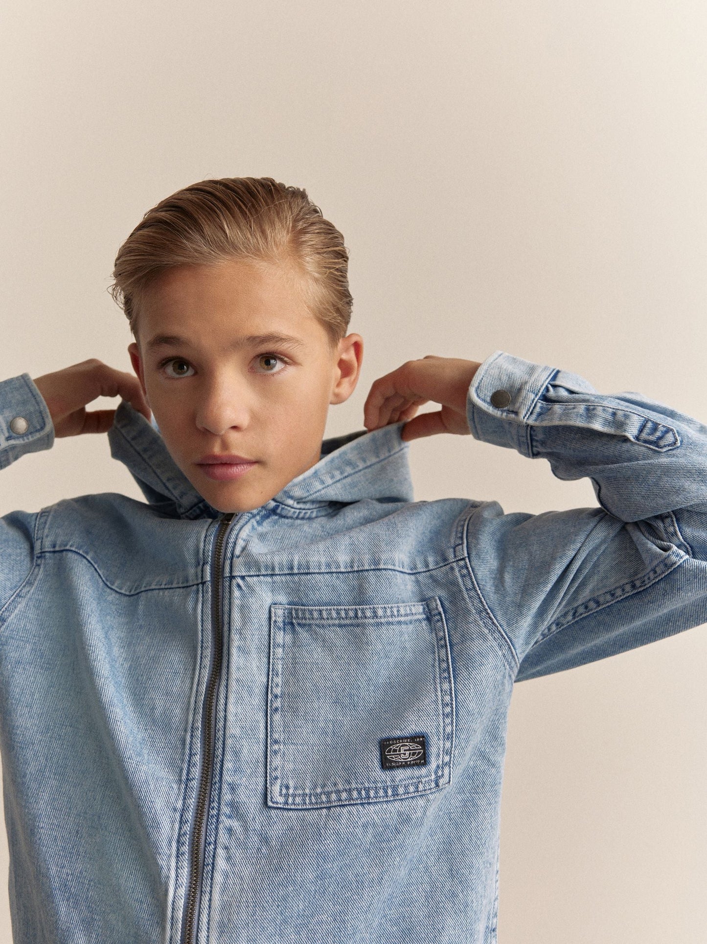 Denim Lightwash Overshirt 100% Cotton Zip Through Hoodie (3-16yrs)