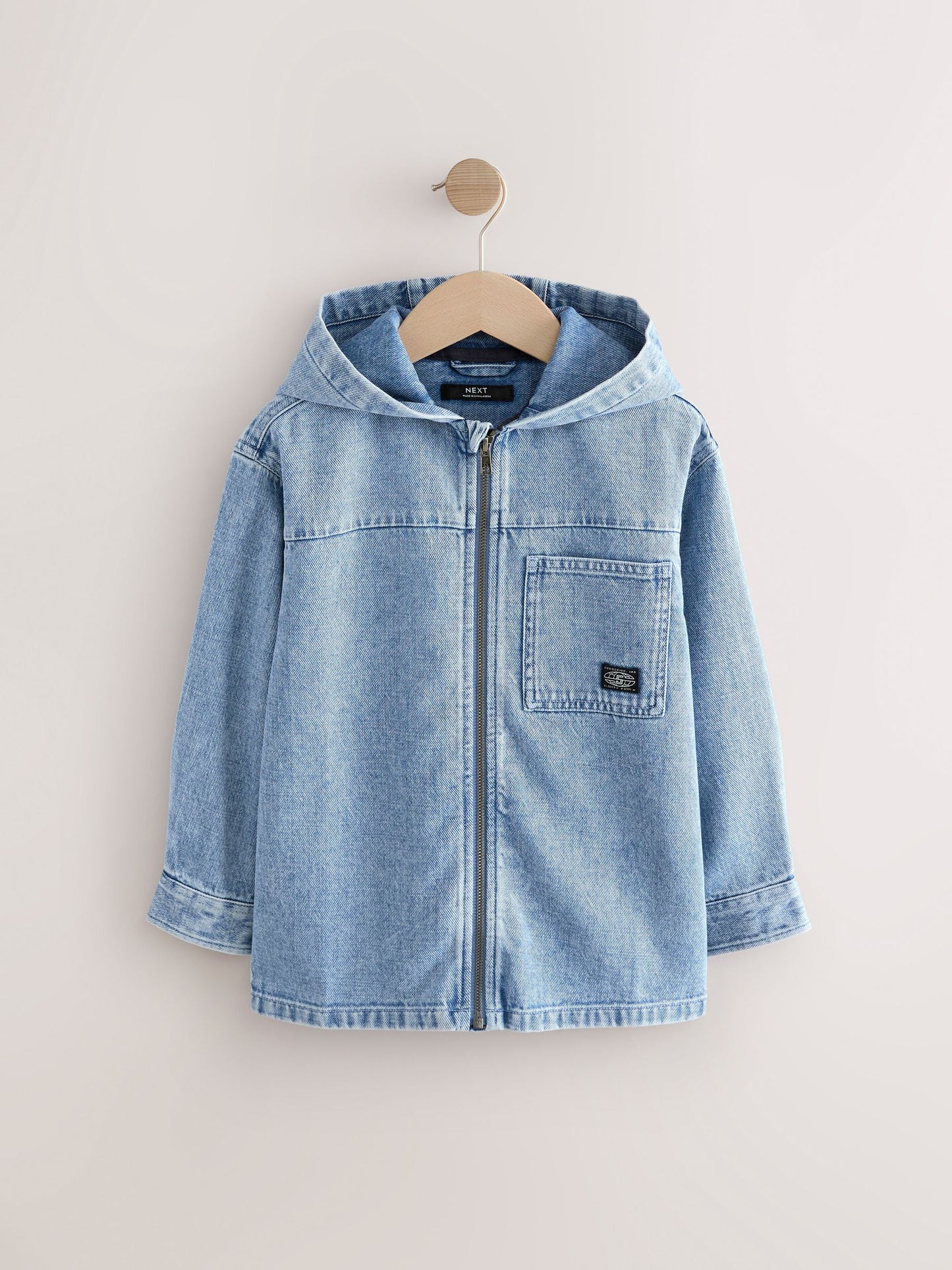 Denim Lightwash Overshirt 100% Cotton Zip Through Hoodie (3-16yrs)