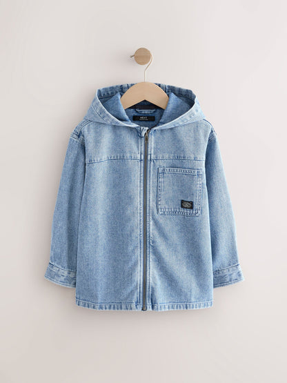 Denim Lightwash Overshirt 100% Cotton Zip Through Hoodie (3-16yrs)