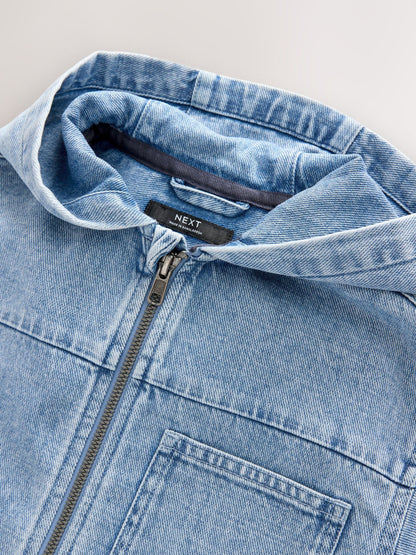 Denim Lightwash Overshirt 100% Cotton Zip Through Hoodie (3-16yrs)