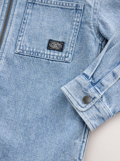 Denim Lightwash Overshirt 100% Cotton Zip Through Hoodie (3-16yrs)