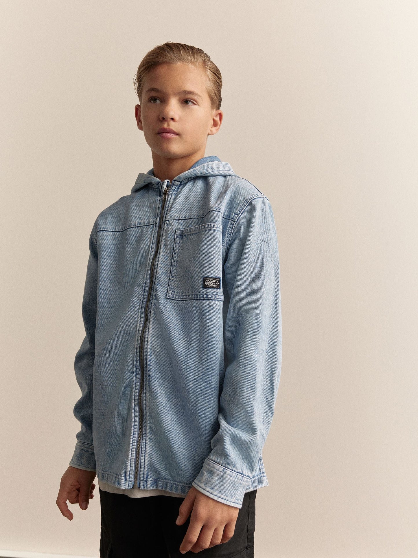 Denim Lightwash Overshirt 100% Cotton Zip Through Hoodie (3-16yrs)