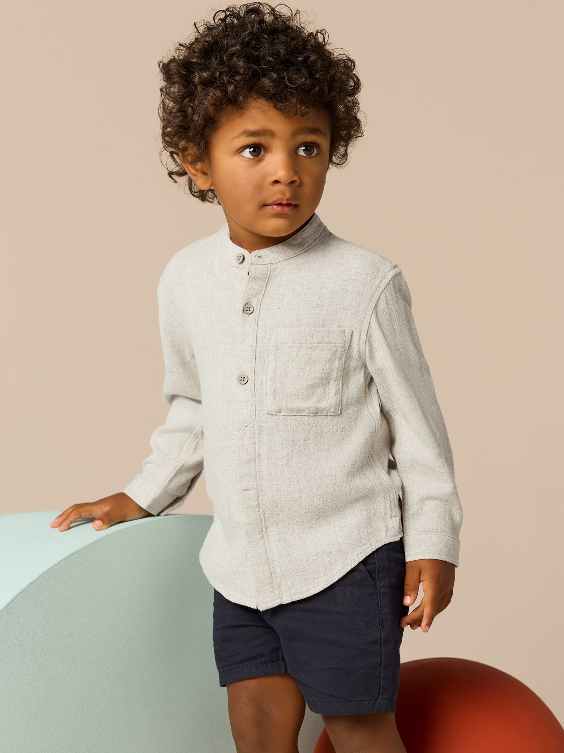 Dsiney Kidz - Neutral Grandad Collar Linen Mix Shirt (3mths-7yrs) image 1
