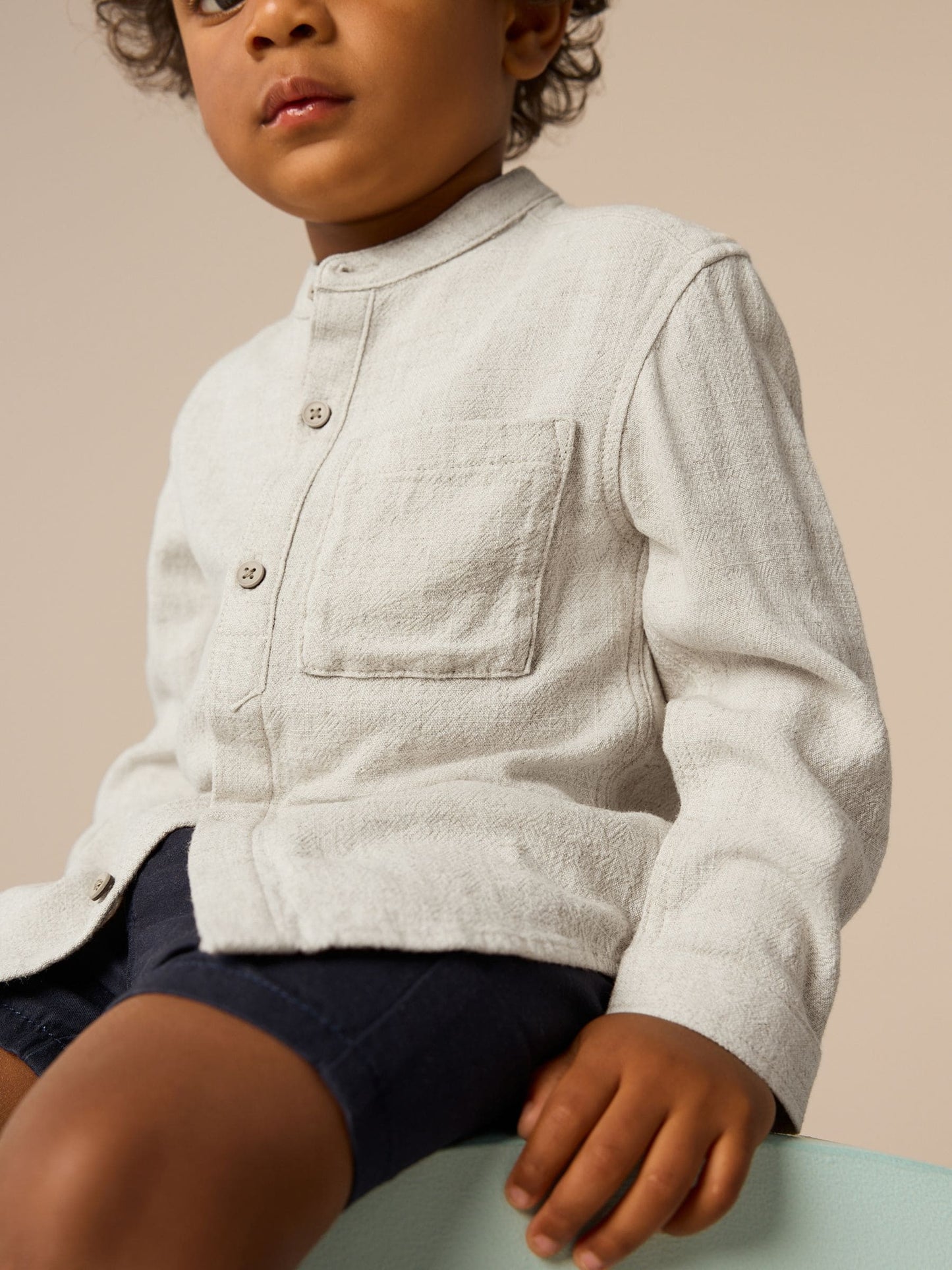 Dsiney Kidz - Neutral Grandad Collar Linen Mix Shirt (3mths-7yrs) image 2