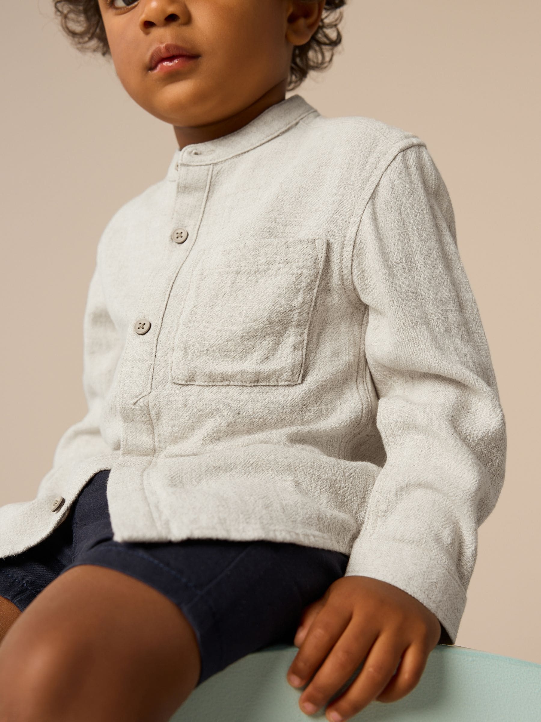 Dsiney Kidz - Neutral Grandad Collar Linen Mix Shirt (3mths-7yrs) image 2