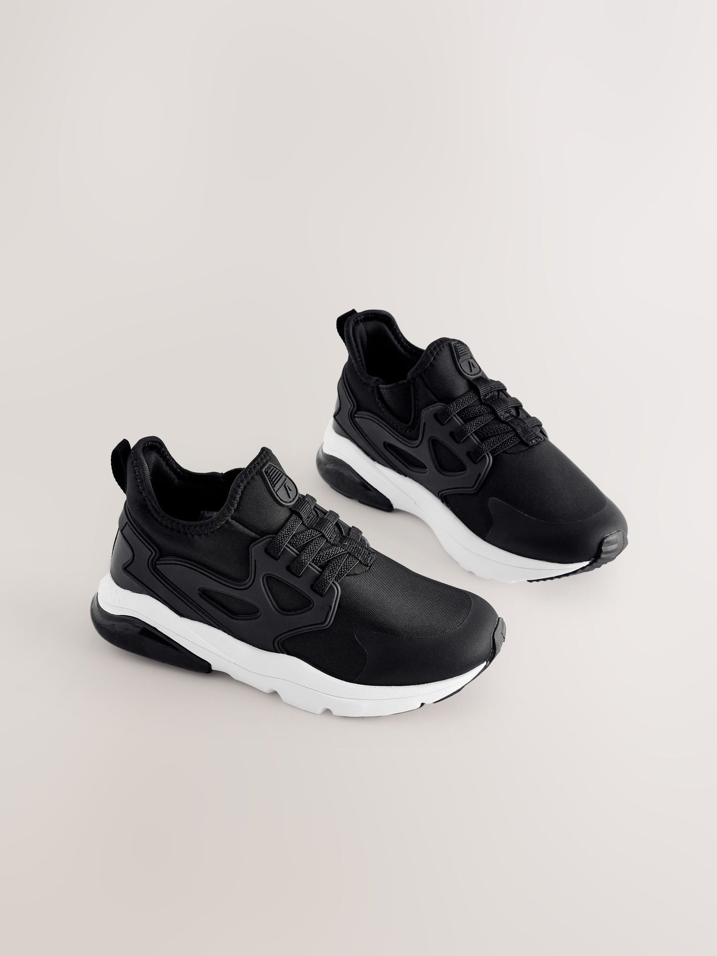 Black/White Standard Fit (F) Elastic Lace Trainers image 1