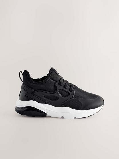 Black/White Standard Fit (F) Elastic Lace Trainers image 2