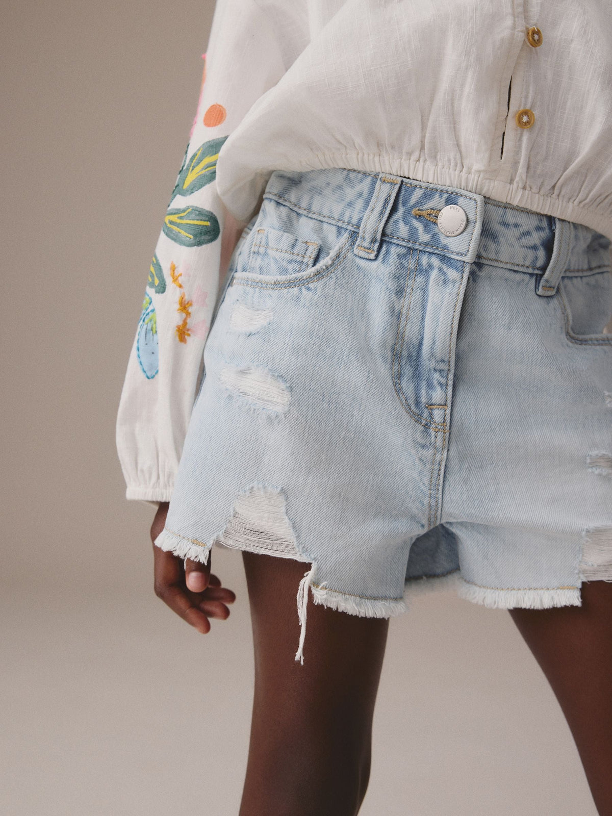 Dsiney Kidz - Light Blue 100% Cotton Frayed Edge Distressed Shorts (3-16yrs) image 1